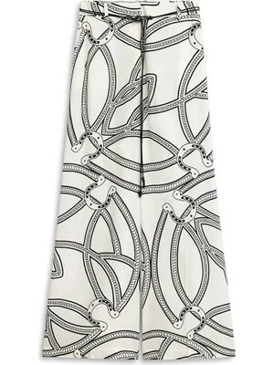 İpekyol Desenli ve Kemerli Wide Leg Pantolon IS1260003424002