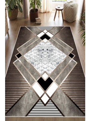 Pelura Halı Geometrik Desenli Makinede Yıkanabilir Kaymaz Taban Oturma Odası Salon Halı Koridor Halı