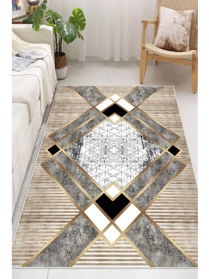 Pelura Halı Geometrik Desenli Makinede Yıkanabilir Kaymaz Taban Oturma Odası Salon Halı Koridor Halı