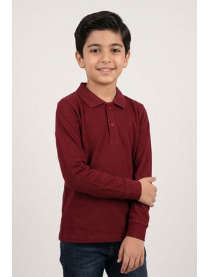 Kinderos Pamuklu Uzun Kollu Basic Düz Polo Yaka Okul Tişört - 26Y 3676