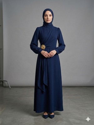Zerogaprise Kadın Gül Blroş Detaylı Abiye Tesettür Elbise
