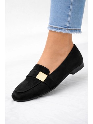 Süet Gold Tokalı Kadın Loafer Babet