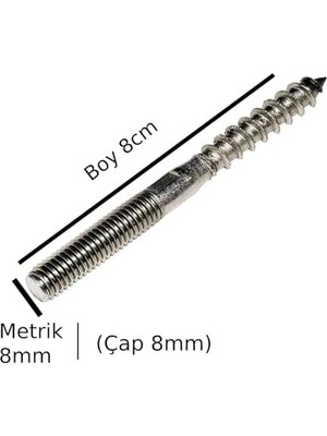 Saplama Ahşap Ağaç Vidası Ahşap Vida Montaj Vidası Trifon Vida Metrik 8 Çap 8 mm 2 Adet