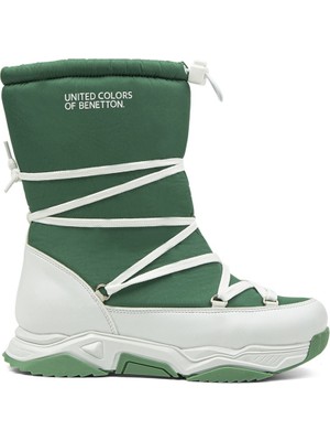 Benetton® Kadın Bot BN-30392 Yeşil Beyaz Dış Materyal ve Topuk Tipi ile Şık Tasarım