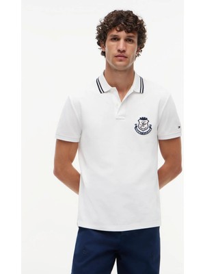 Tommy Hilfiger Beyaz Erkek Nakışlı Polo T-Shirt MW0MW43061YBR_PIQUE Badge Reg Polo