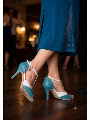 Lo Mejor Shoes Mavi Beyaz Dansın Asaleti 9 cm 15 Pont Topuk Boyu Dans, Tango ve Abiye Ayakkabı