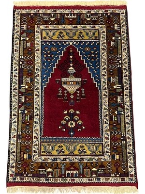 Burak Halı El Dokuma Sıfır Yahyalı Seccade 85X126 Kök Boya %100 Yün Namazlık Lacivert