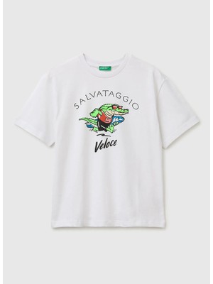 United Colors Of Benetton Beyaz Erkek Çocuk Baskılı T-Shirt 3I1XC10TV