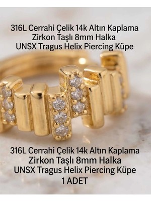 Begonia Accessories 316L Cerrahi Çelik Altın Kaplama Kararmaz Alerji Yapmaz Zirkon Taş Figür 1 Adet Unisex Minimal Halka Tragus Helix Küpe Piercing A503-22