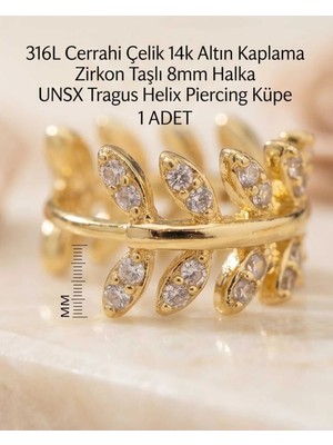 Begonia Accessories 316L Cerrahi Çelik Altın Kaplama Kararmaz Alerji Yapmaz Zirkon Taş Figür 1 Adet Unisex Minimal Halka Tragus Helix Küpe Piercing A503-36