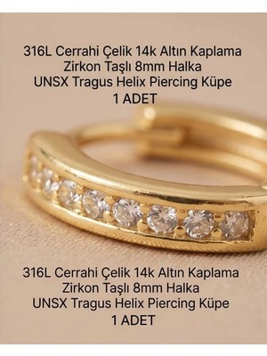 Begonia Accessories 316L Cerrahi Çelik Altın Kaplama Kararmaz Alerji Yapmaz Zirkon Taş Figür 1 Adet Unisex Minimal Halka Tragus Helix Küpe Piercing A503-16