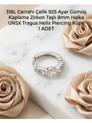 Begonia Accessories 316L Cerrahi Çelik Gümüş Kaplama Kararmaz Alerji Yapmaz Zirkon Taş Figür 1 Adet Unisex Minimal Halka Tragus Helix Küpe Piercing G503-14