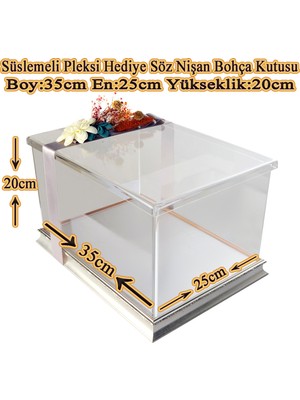 mixefor Gümüş Çerçeveli Pleksi Söz Nişan Bohça Kutusu 35 cm x 25 cm x 20 cm Derinlikli Tasarım