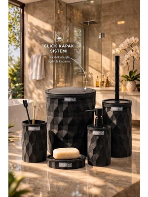 Okyanus Home Diamond Siyah Banyo Seti 5'li Suya Dayanıklı Malzeme ile Modern Tasarım