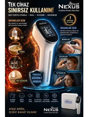 Nexus Temassız Kızılötesi Ateş Ölçer | 1 Saniyede Hızlı Ölçüm | LCD Ekranlı Dijital Termometre