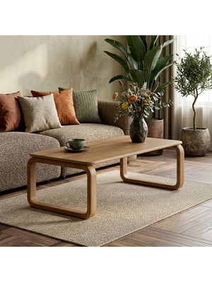 Pera Home Masif Meşe Doğal Ahşap Orta Sehpa - Oval Ayaklı Iskandinav Tasarım Salon Sehpası, Japandi, 90X40CM
