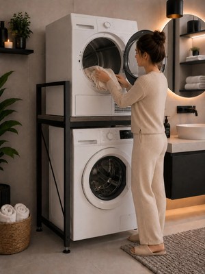 Flinder Lifos Beyaz Raflı Çamaşır Makinesi Dolabı Kurutma Makinesi Dolabı Metal Banyo Dolabı