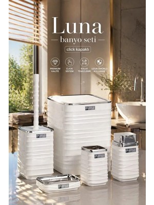 Okyanus Home Luna 5'li Banyo Seti Beyaz Krom Detaylı Dayanıklı Plastik Suya Dayanıklı Şık Tasarım