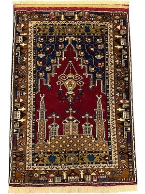 Burak Halı El Dokuma Sıfır Yahyalı Halısı Seccade 80X120 Kök Boya %100 Yün Namazlık Kırmızı