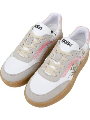 Dogo Kadın Vegan Deri Beyaz Sneakers - Botanical Notes Tasarım