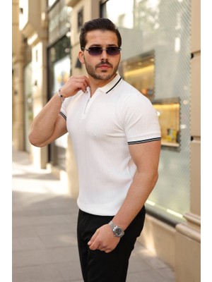 Alyn Wear Erkek Çizgi Desenli Fermuar Yakalı Kısa Kollu Tişört