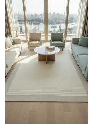 Santiva Home Bordürlü Sisal Halı Krem Gri – Pamuk Dokuma, Kaymaz Taban, Modern Tasarım