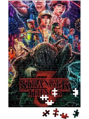 Baskı Dükkanı Stranger Things Puzzle 240 Parça Renkli Dikdörtgen Yapboz 40 x 27 cm Boyutunda