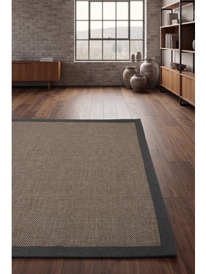 Santiva Home Monaliza Biyeli Sisal Halı Hav Toz Vermez Kolay Temizlenir Kahve Kumaş Biyeli Robot Süpürgeye Uygun Jüt Halı Yolluk Hasır