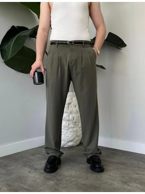 Ser Joven Erkek Haki Baggy Fit Rahat Kesim Pileli Kumaş Pantolon