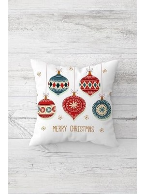Zenwaya Store Pelangi Yılbaşı Merry Christmas Çift Tarafı Baskılı Gizli Fermuar Yastık Kılıfı Kırlent Koltuk Yastık Kılıfı, Beyaz-Kırmızı-Gold 45 x 45