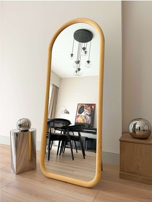 Effe Yapı Dekor Doğal Ahşap Çerçeveli 180X70 cm ( Naturel ) Ayaklı Boy Aynası