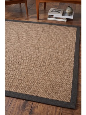 Santiva Home Monaliza Sisal Biyeli Halı Kolay Temizlenir Hav Toz Vermez Kahve Kumaş Biyeli Robot Süpürgeye Uygun Jüt Halı Yolluk Hasır