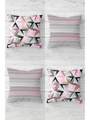 Zenwaya Store Pelangi Zigzag ve Üçgen Bloklar Gizli Fermuarlı Kırlent Kılıfı Koltuk Yastık Kılıfı TAKIM(4ADET), Pembe-Gri-Beyaz 43 x 43