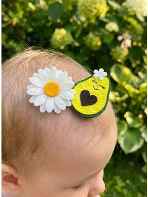 Avokado ve Çiçek 2'li Saçsız Bebek Tokası