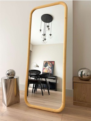 Effe Yapı Dekor Doğal Ahşap Çerçeveli 180X70 cm ( Naturel ) Ayaklı Boy Aynası