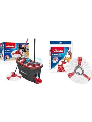 Zenwaya Store Turbo Paspas Komple Set, Teleskopik Saplı Yer Sileceği, Güçlü Lifli Mikrofiber Paspas Başlığı ve Güçlü Sapanlı Kova, Hızlı ve Güçlü, Sap Uzunluğu 125 Cm+ Turbo 2in1 Yedek Paspas