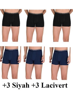 Berrak 1097 Erkek Boxer Elastan Likralı (+3 Siyah +3 Lacicvert)  - 6'lı Paket