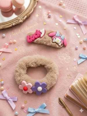 Ca Shopping My Melody Figürlü Kahverengi Kız Çocuk Ikili Peluş Tokaseti