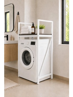 Flinder Lifos Siyah/beyaz Raflı Çamaşır Makinesi Dolabı Kurutma Makinesi Dolabı Metal Banyo Dolabı