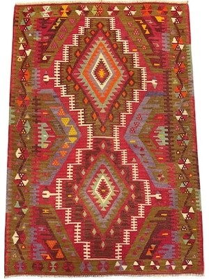 Burak Halı El Dokuması Antika Avşar Kilimi 98X146 Kök Boya %100 Yün Ince Kilim Renkli