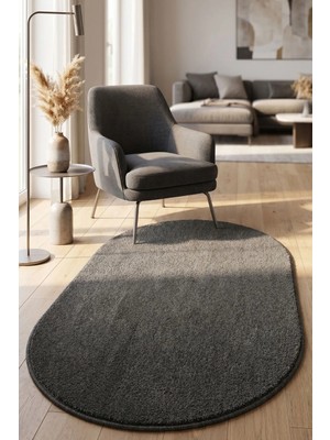 Dekozer Oval Mabel Antrasit Yumuşak Tuşeli Halı|10 Farklı Renk Seçeneği Kaymaz•taban•yıkanabilir•modern