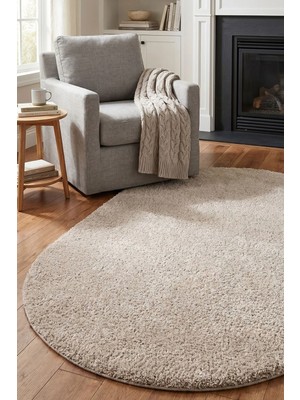 Dekozer Oval Mabel Bej Yumuşak Tuşeli Halı|10 Farklı Renk Seçeneği Kaymaz•taban•yıkanabilir•modern