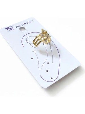 Cesicey Earcuff Sıkıştırmalı Çelik Kıkırdak Küpe Geometrik Zirkon Taşlı  Altın Renk
