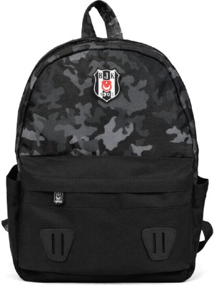 Beşiktaş Lisanslı Kamuflaj Desenli Sırt Çantası - Siyah Gri Okul Çantası