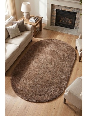 Dekozer Oval Mabel Kahve Yumuşak Tuşeli Halı|10 Farklı Renk Seçeneği Kaymaz•taban•yıkanabilir•modern