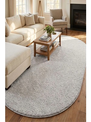 Dekozer Oval Mabel Gri Yumuşak Tuşeli Halı|10 Farklı Renk Seçeneği Kaymaz•taban•yıkanabilir•modern