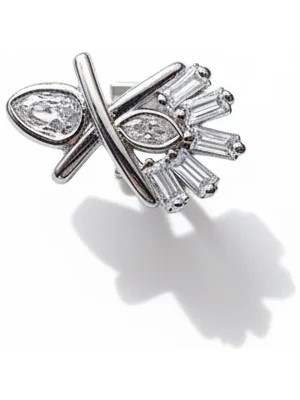 Cesicey Earcuff Sıkıştırmalı Çelik Kıkırdak Küpe Baget Taşlı x Gümüş Renk