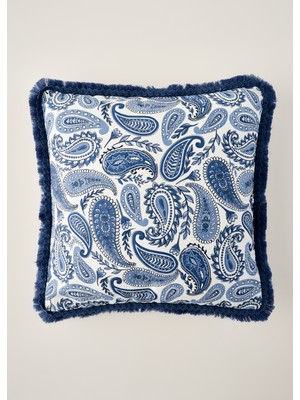 Bella Maison Mavi Paisley Püsküllü Kırlent Kılıfı 43X43 cm Modern ve Şık Tasarım