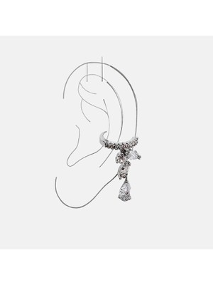 Cesicey Earcuff Sıkıştırmalı Pirinç Kıkırdak Küpe Damla Kesim Baget Taş Sallantılı Gümüş Renk