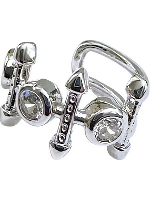 Cesicey Earcuff Sıkıştırmalı Çelik Kıkırdak Küpe 3 Tek Taşlı Ok Figürlü Gümüş Renk